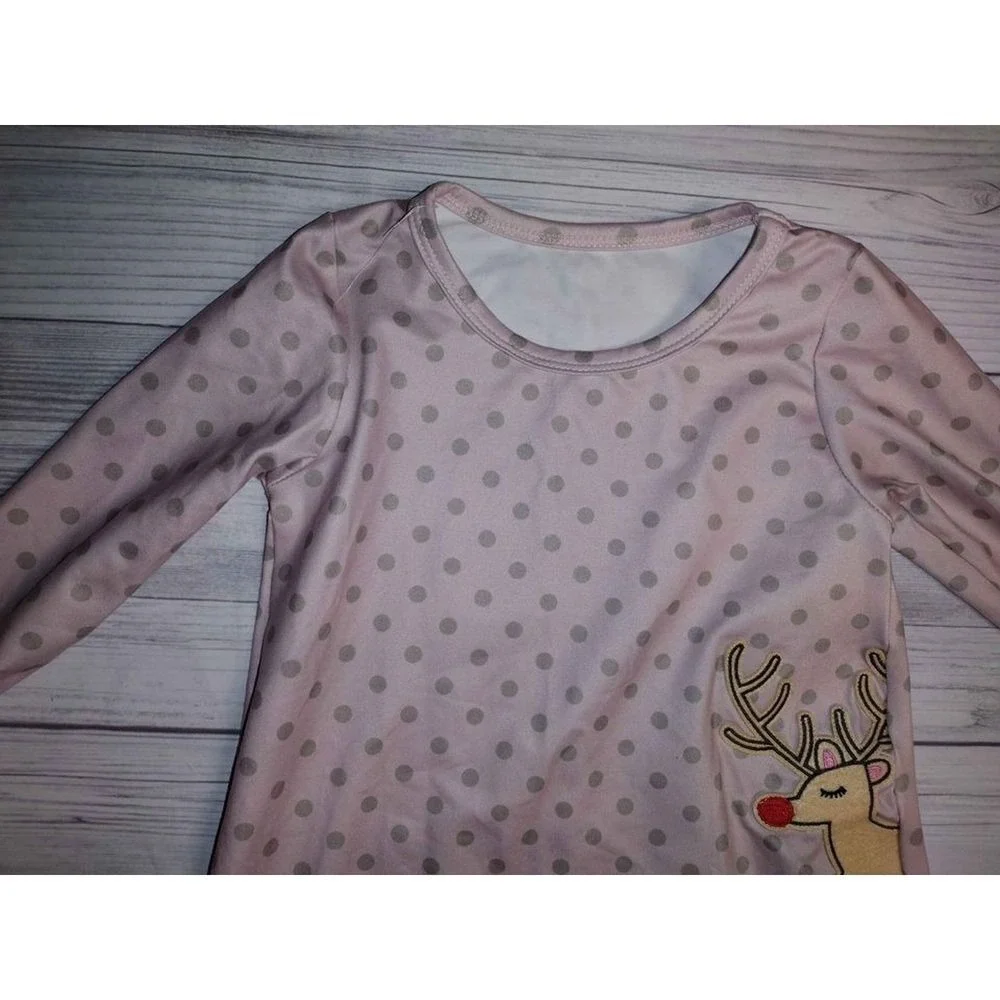 Kids Christmas Reindeer Polka Dot Ruffle‎ Nightgown Sleep Shirt 2T